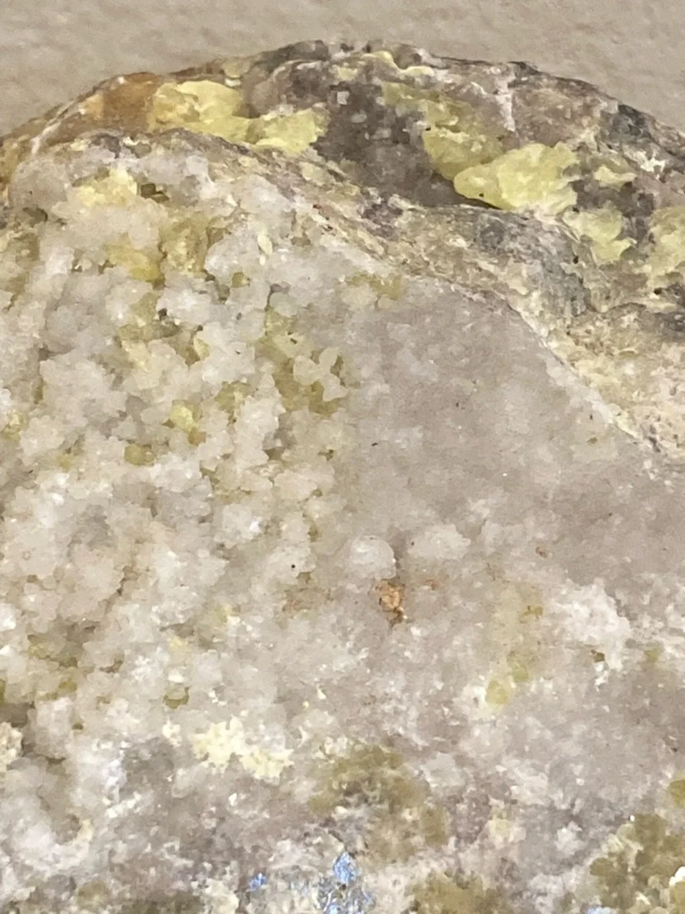 Yellow Rock with Crystals Sulfur Smell 3.5” Across